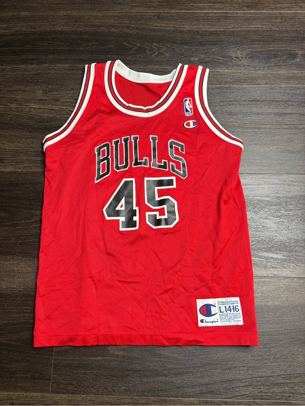 Vintage Champion Chicago Bulls Michael Jordan #45 Jersey Red Kids L USA Made